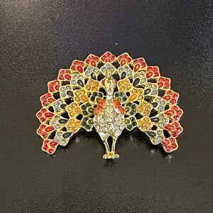 Multicolor Peacock Brooch Pin - Gold Tone Women's Jewelry